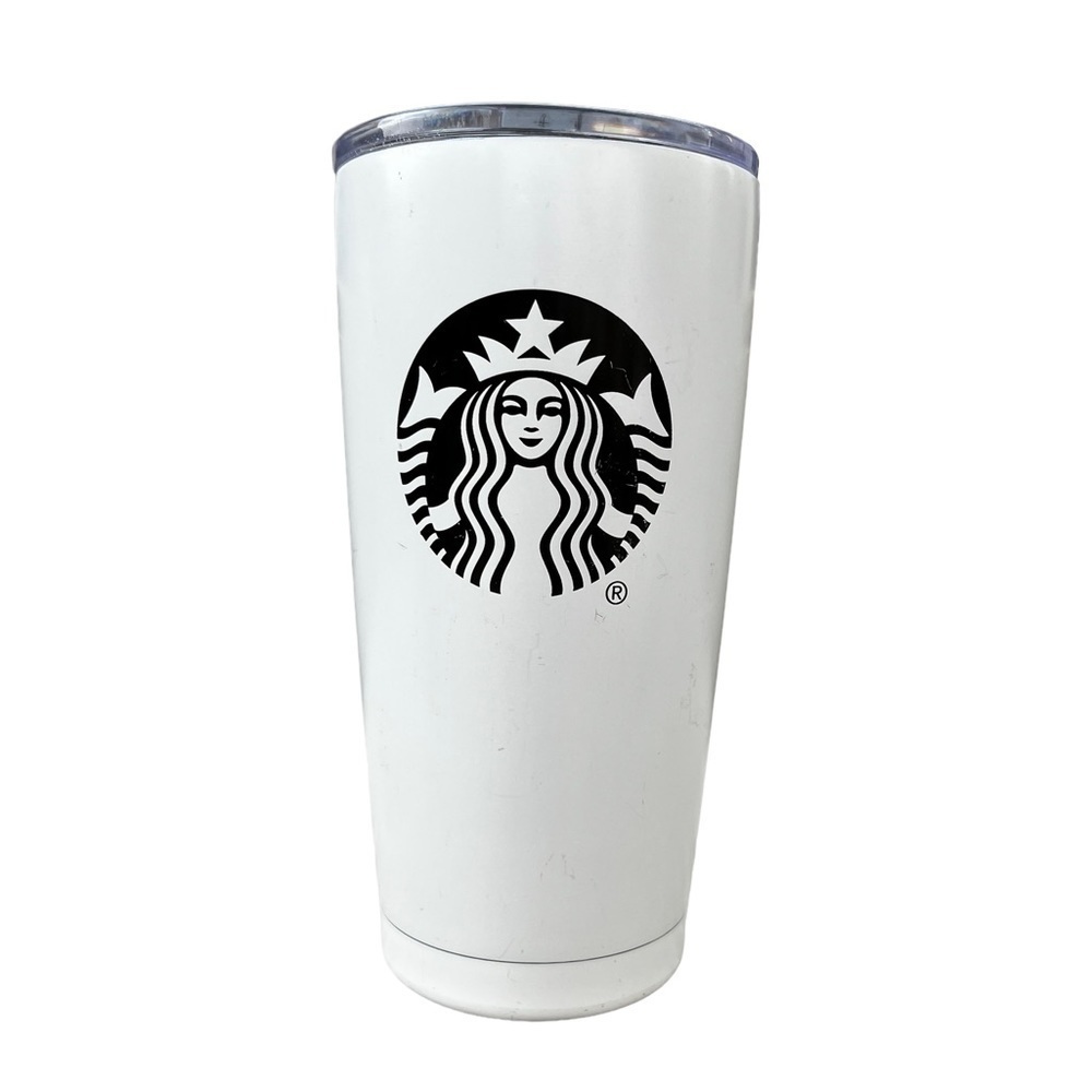 Starbucks White and Black Metal Travel Mug 20 oz 2017